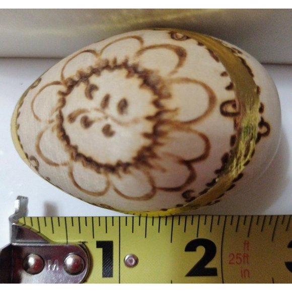 Romanian Pysanky Hand Painted Wood Easter Egg Flower Pattern Burnt Gold Accents - Picture 2 of 4